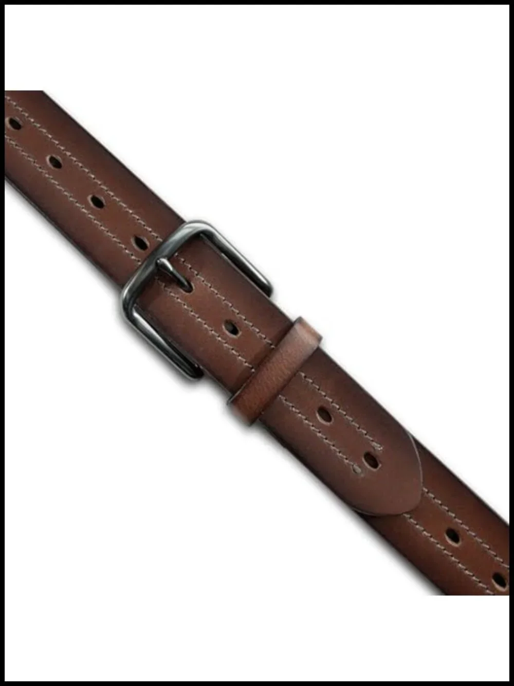 Men's Genuine Leather Belt Double Stitched Metal Buckle Casual Dress Western
